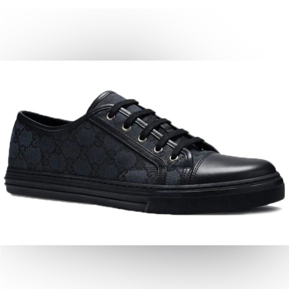 Gucci Black Leather Lace-Up Sneakers